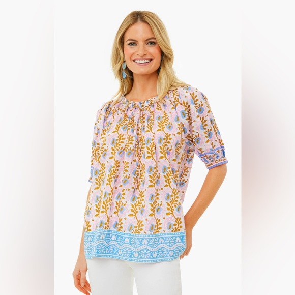 SZ Blockprints Essa Print Tracy Top in Camel Made In India Size Small - Picture 1 of 12